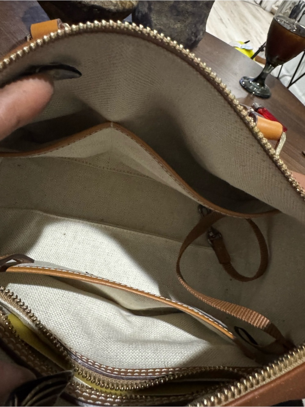 Dooney & Bourke Brown Leather Satchel with Cherry Charm - Picture 6 of 8